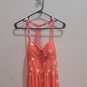 Floral Coral Dress with Lace Back